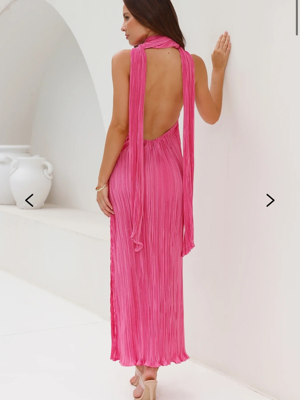 Hello Molly Hot Pink Pleated Halter Maxi Dress with Scarf - Picture 3 of 4